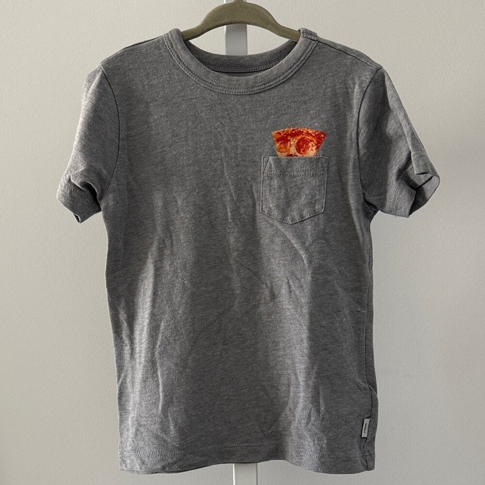 CREWCUTS gray pizza graphic short sleeve tee size XXS (2-3)